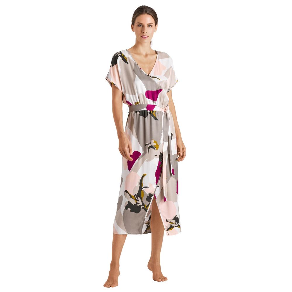 HANRO of Switzerland Graphic Watercolor Floral Faux-Wrap Caftan